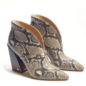 Sam Edelman Pointed Toe Block Heeled Bootie, Tan Snake, Size 6